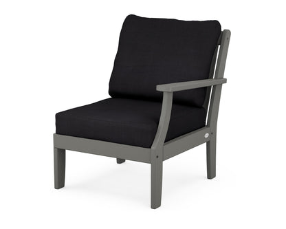 POLYWOOD® Braxton Modular Right Arm Chair in Slate Grey / Midnight Linen
