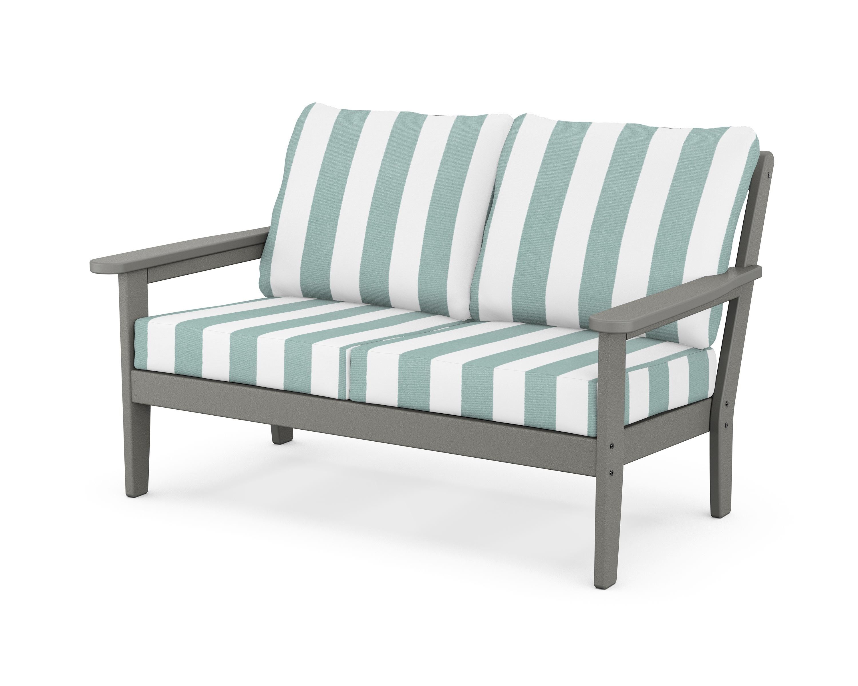 Country Living Cottage Deep Seating Loveseat in Slate Grey / Cabana Stripe Glacier Spa