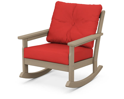 POLYWOOD® Vineyard Deep Seating Rocking Chair in Vintage Sahara / Crimson Linen