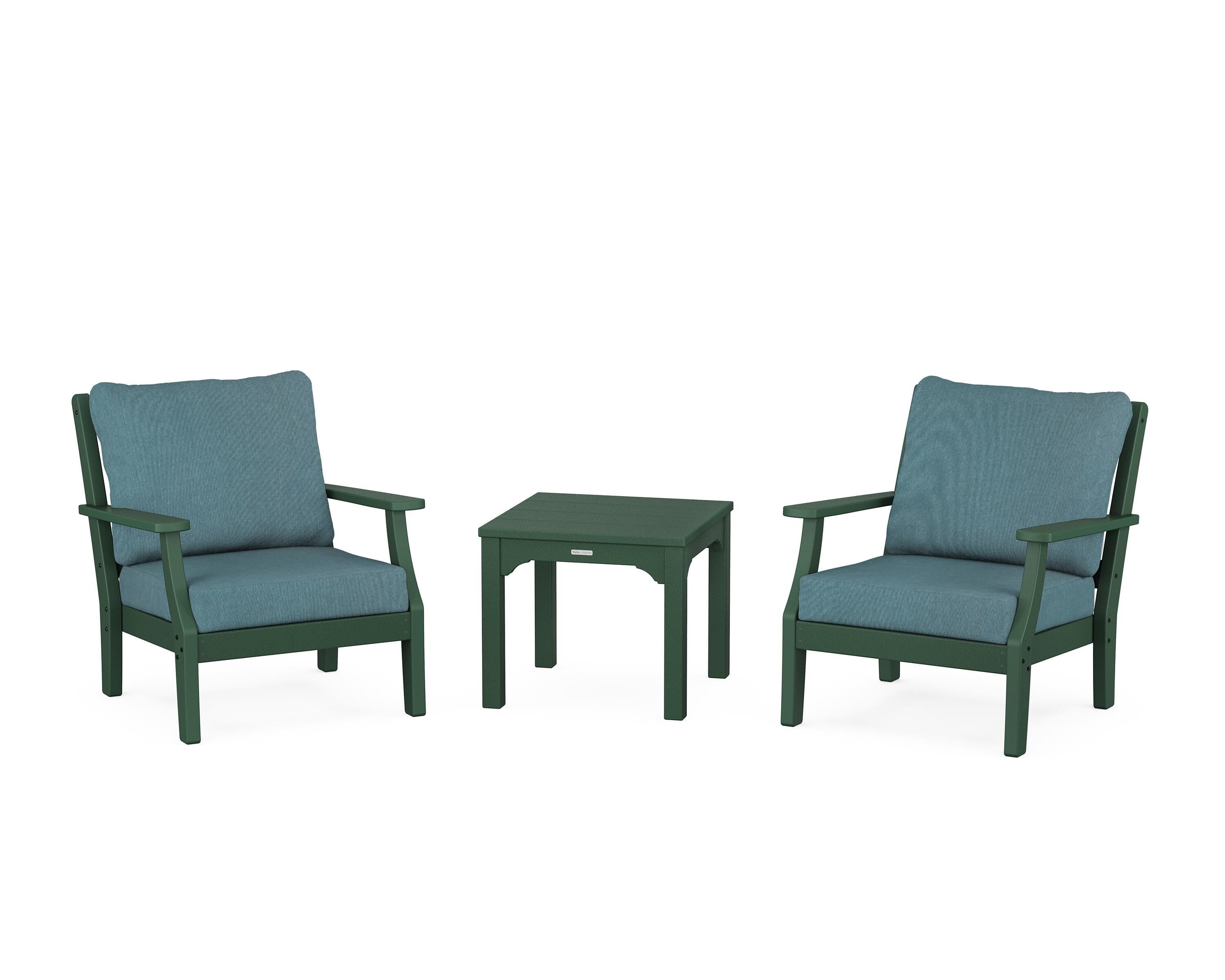 Martha Stewart by POLYWOOD® Chinoiserie 3-Piece Deep Seating Set in Green / Ocean Teal