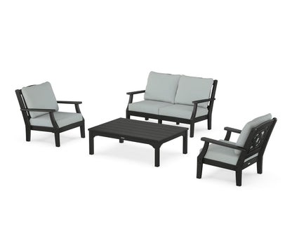 Martha Stewart by POLYWOOD® Chinoiserie 4-Piece Deep Seating Set with Loveseat in Black / Spa
