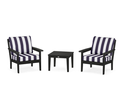 Country Living Cottage 3-Piece Deep Seating Set in Black / Cabana Stripe Navy