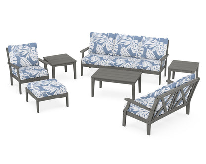 POLYWOOD® Braxton 7-Piece Deep Seating Set in Slate Grey / Leaf Sky Blue
