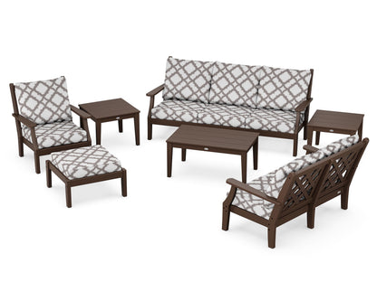 Country Living Wovendale 7-Piece Deep Seating Set in Mahogany / Trellis Grey Mist