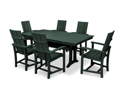 POLYWOOD® Modern Adirondack 7-Piece Farmhouse Dining Set with Trestle Legs in Green