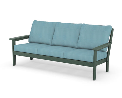 Country Living Cottage Deep Seating Sofa in Green / Lattice Sky Blue