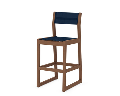 POLYWOOD® EDGE Sling Bar Side Chair in Teak / Navy Blue Sling