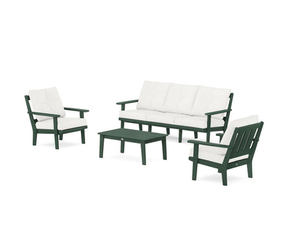 POLYWOOD® Oxford 4-Piece Deep Seating Set with Sofa in Green / Natural Linen