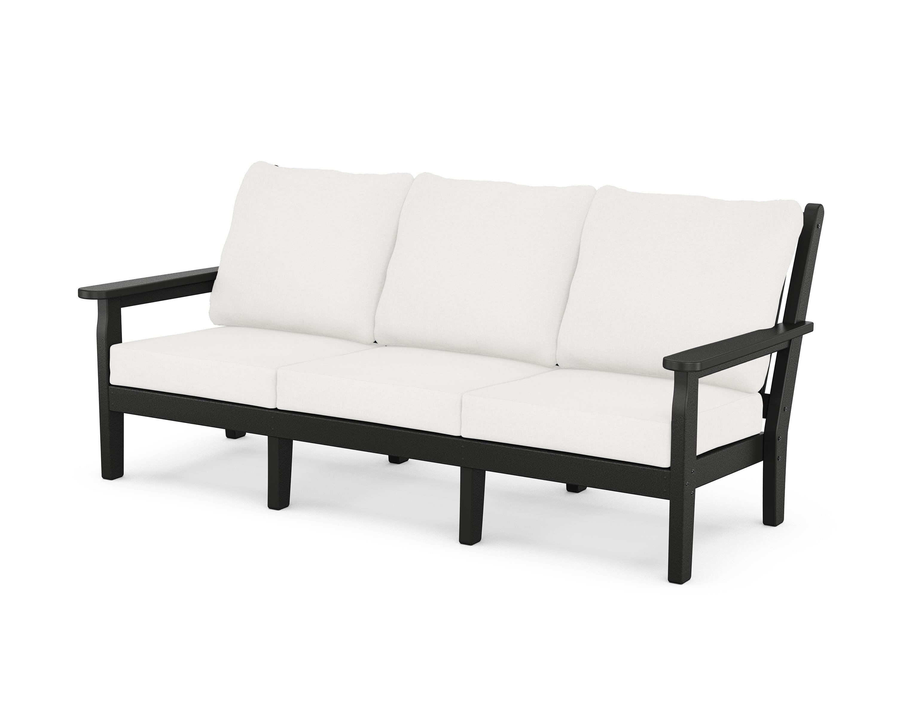 POLYWOOD® Chippendale Deep Seating Sofa in Black / Natural Linen