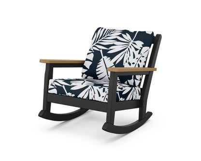 POLYWOOD® Chippendale Deep Seating Rocking Chair in Black / Natural / Leaf Marine Indigo