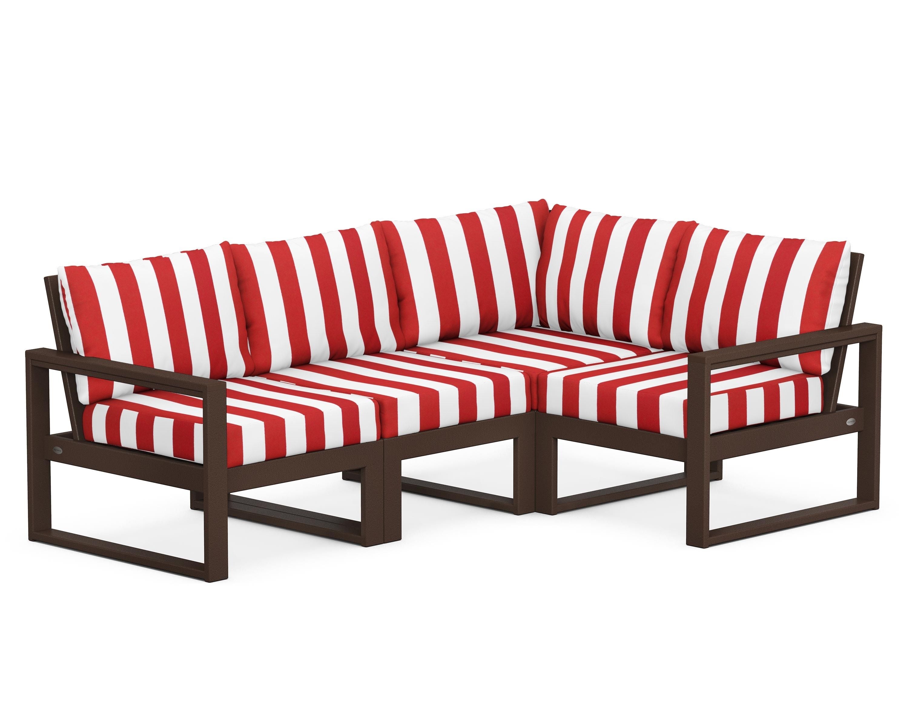 POLYWOOD® EDGE 4-Piece Modular Deep Seating Set in Mahogany / Cabana Stripe Crimson