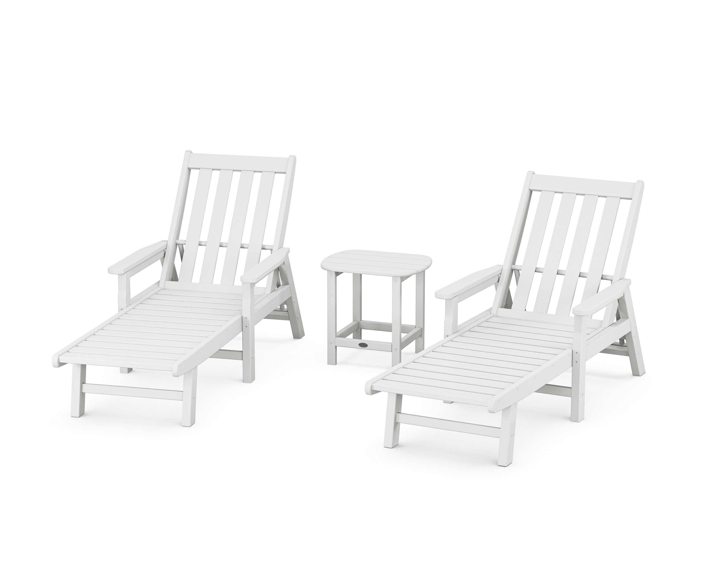 POLYWOOD® Vineyard 3-Piece Chaise with Arms Set in White