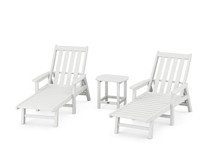 POLYWOOD® Vineyard 3-Piece Chaise with Arms Set in White