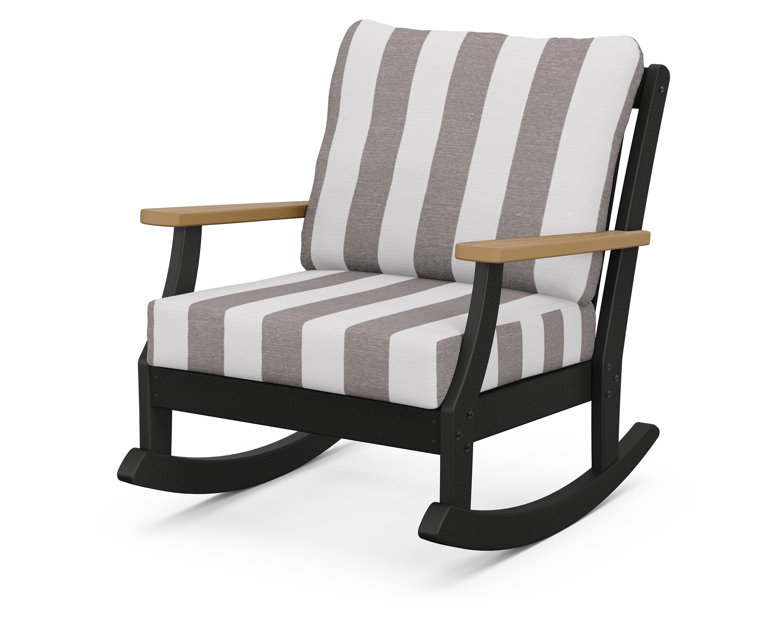 POLYWOOD® Braxton Deep Seating Rocking Chair in Black / Natural / Cabana Stripe Grey Mist