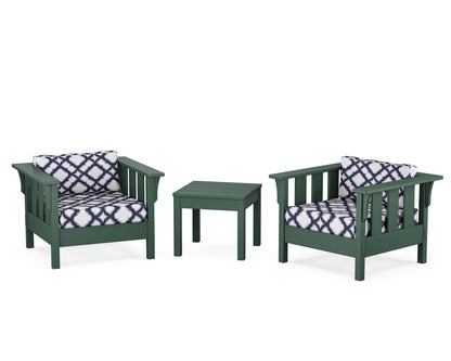 Martha Stewart by POLYWOOD® Acadia 3-Piece Deep Seating Set in Green / Trellis Navy