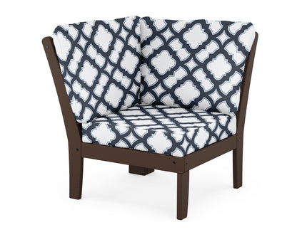 POLYWOOD® Braxton Modular Corner Chair in Mahogany / Trellis Marine Indigo