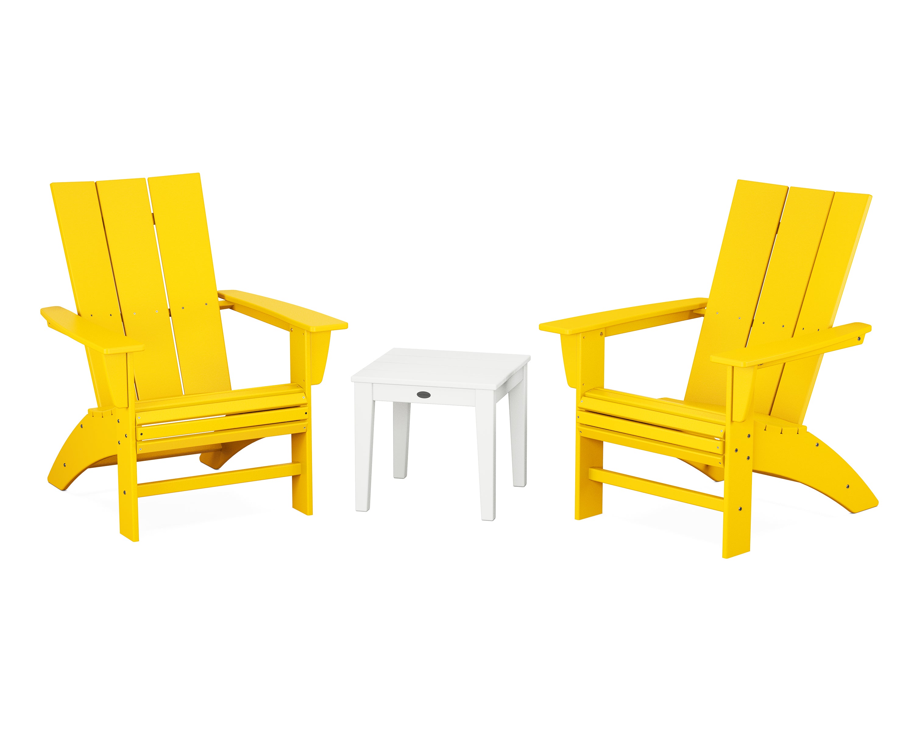 POLYWOOD® Modern 3-Piece Curveback  Adirondack Set in Lemon / White