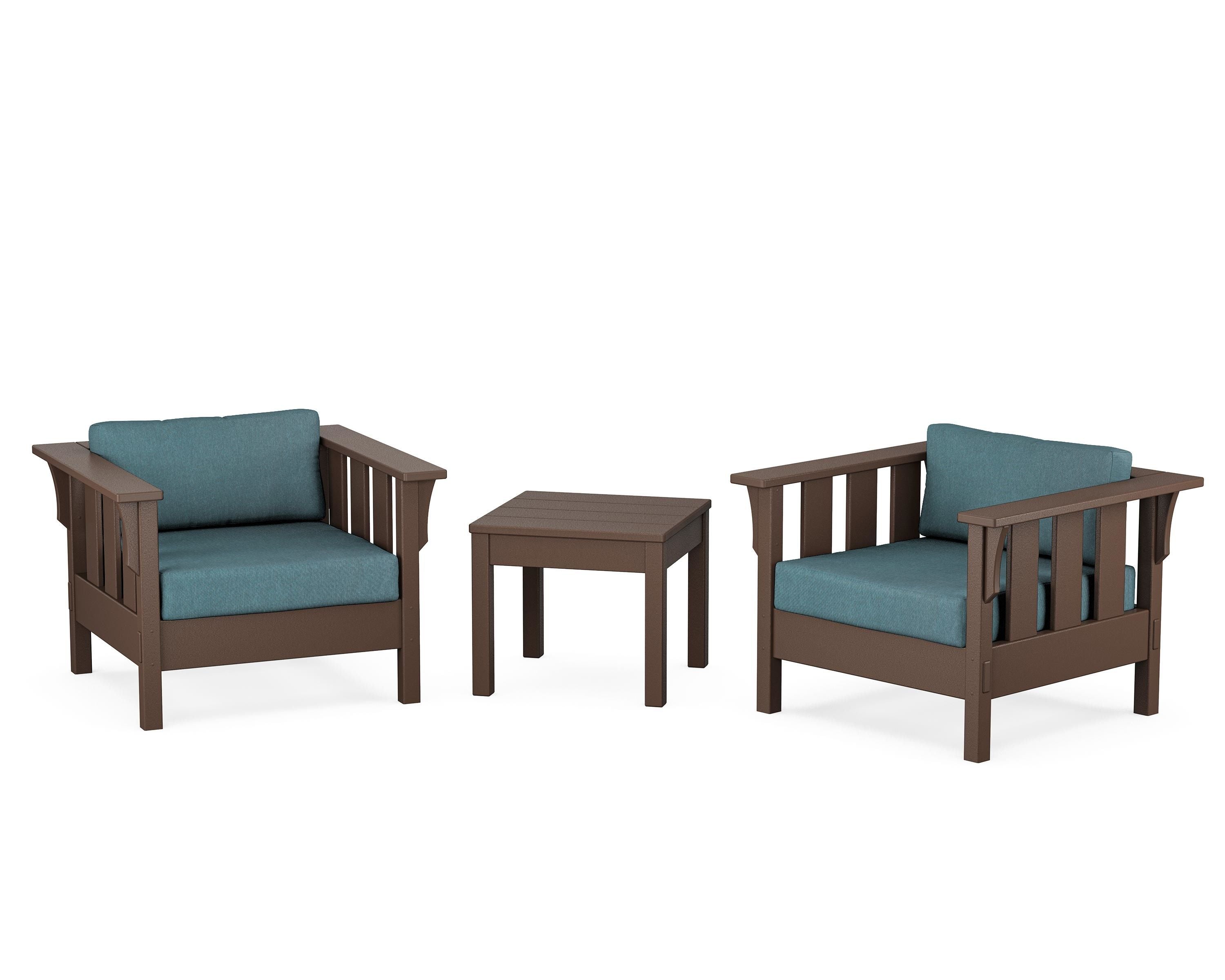 Martha Stewart by POLYWOOD® Acadia 3-Piece Deep Seating Set in Mahogany / Ocean Teal