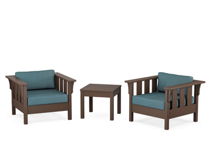 Martha Stewart by POLYWOOD® Acadia 3-Piece Deep Seating Set in Mahogany / Ocean Teal