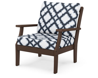 POLYWOOD® Braxton Deep Seating Chair in Mahogany / Trellis Marine Indigo