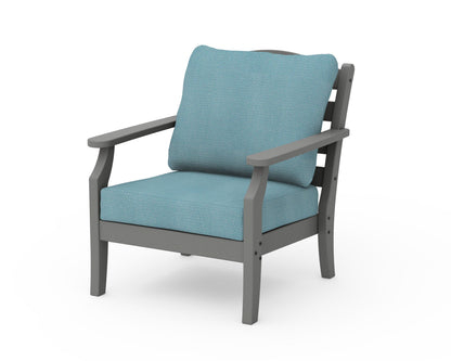 Draper James™ by  POLYWOOD® Savannah Deep Seating Chair in Slate Grey / Lattice Sky Blue