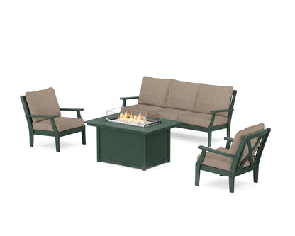 POLYWOOD® Braxton Deep Seating Fire Pit Table Set in Green / Spiced Burlap