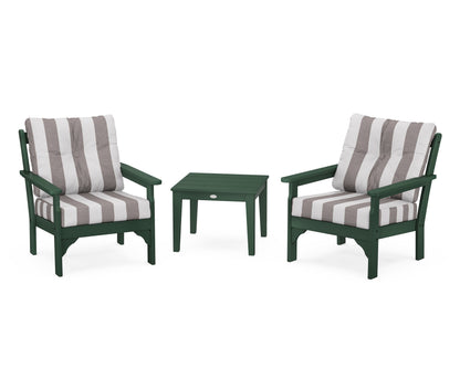 POLYWOOD® Vineyard 3-Piece Deep Seating Set in Green / Cabana Stripe Grey Mist