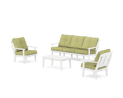 POLYWOOD® Mission 4-Piece Deep Seating Set with Sofa in White / Chartreuse Boucle