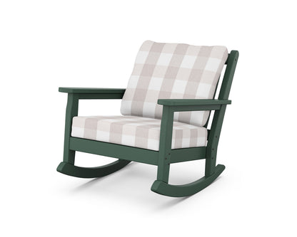 POLYWOOD® Chippendale Deep Seating Rocking Chair in Green / Buffalo Plaid Dune Burlap