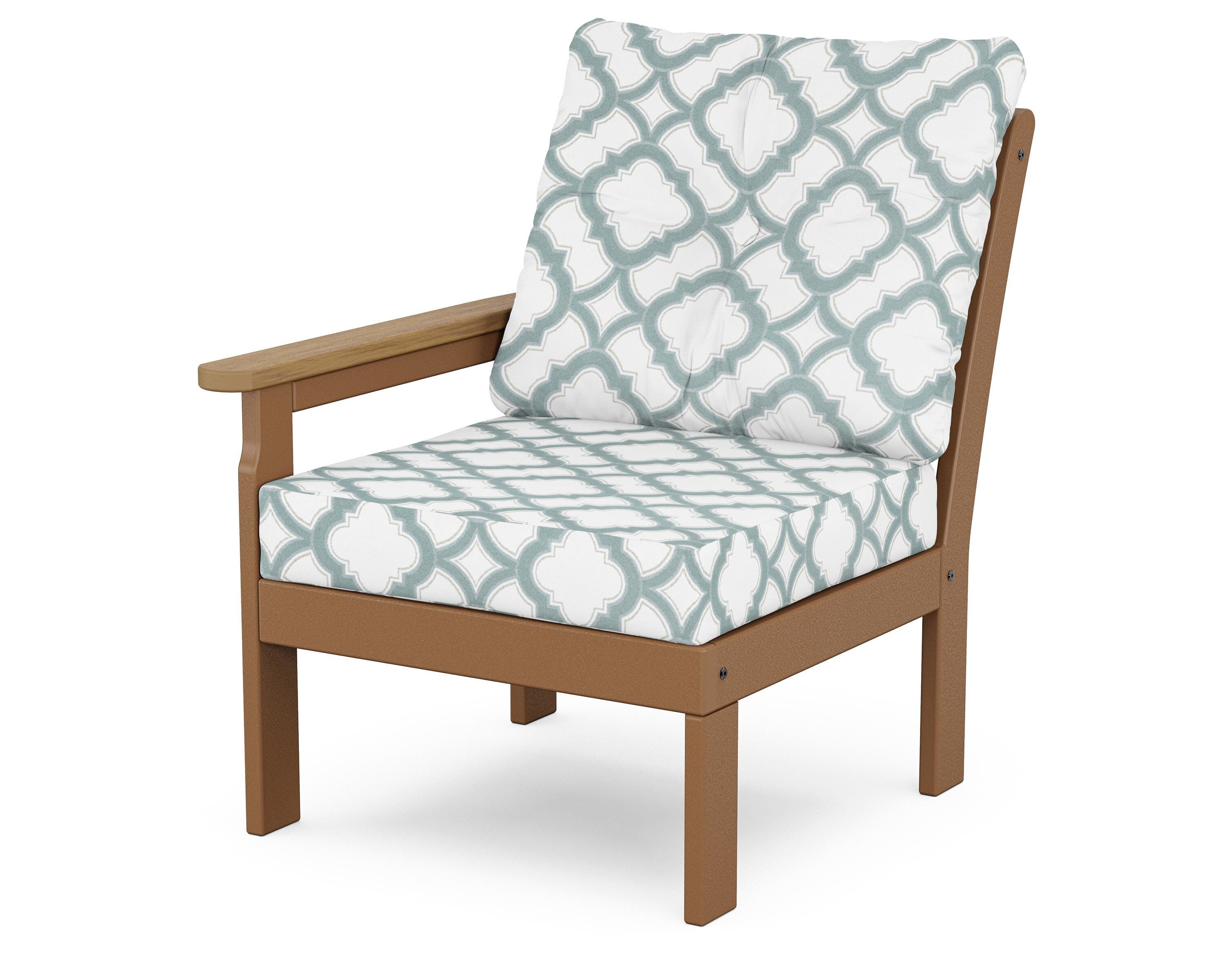 POLYWOOD® Vineyard Modular Left Arm Chair in Teak / Natural / Trellis Glacier Spa