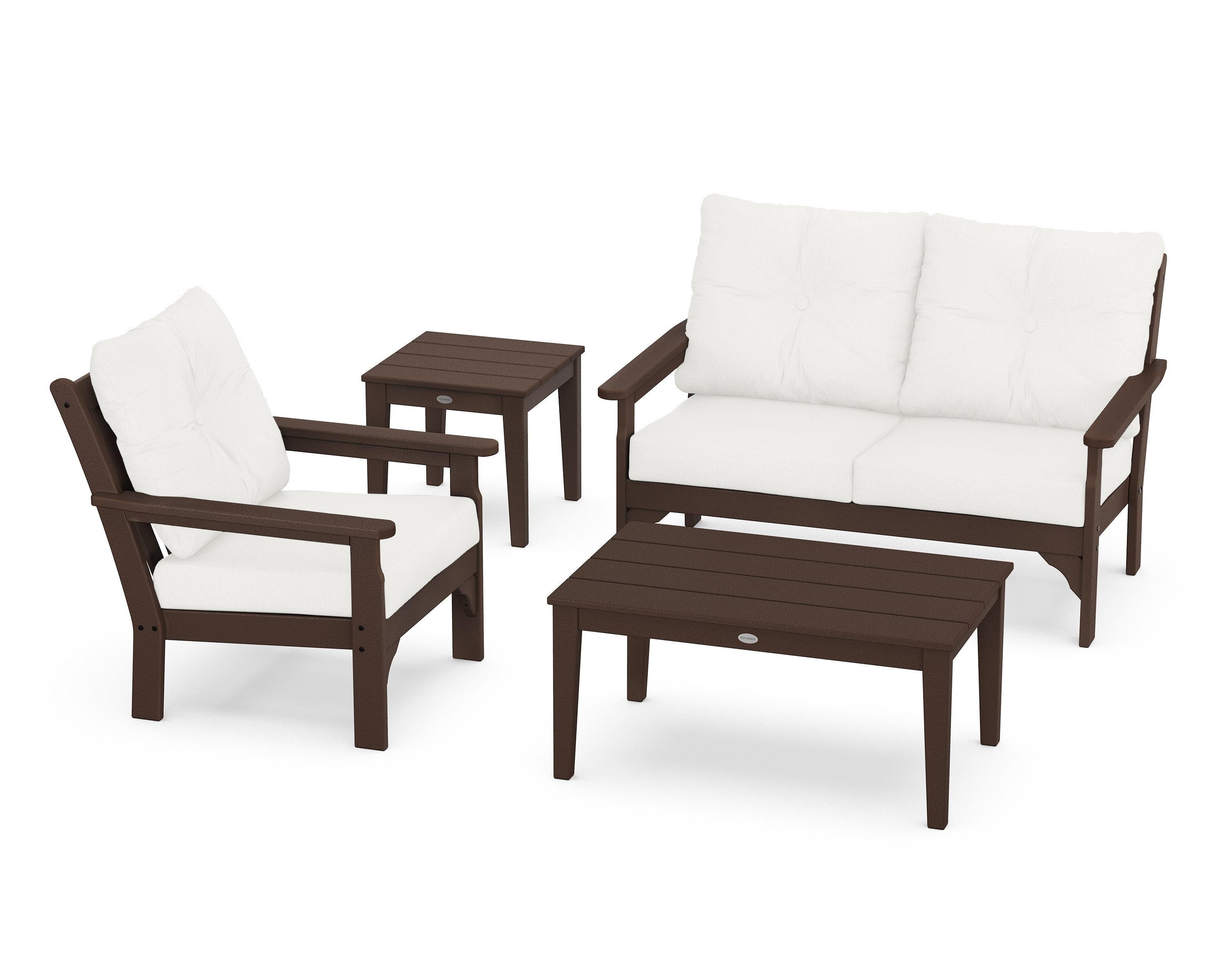 POLYWOOD® Vineyard 4-Piece Deep Seating Set in Mahogany / Natural Linen