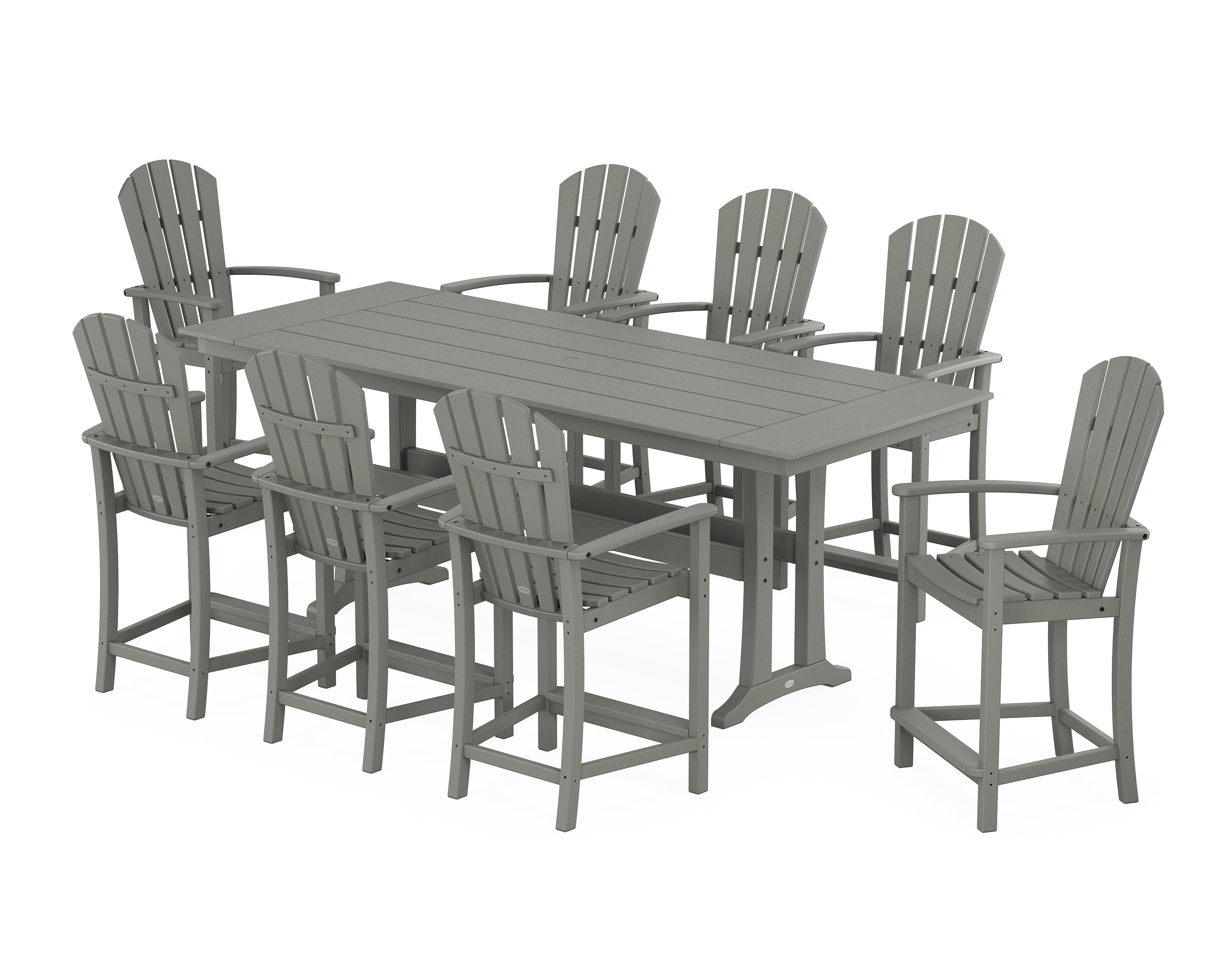 POLYWOOD® Palm Coast 9-Piece Farmhouse Counter Set with Trestle Legs in Slate Grey