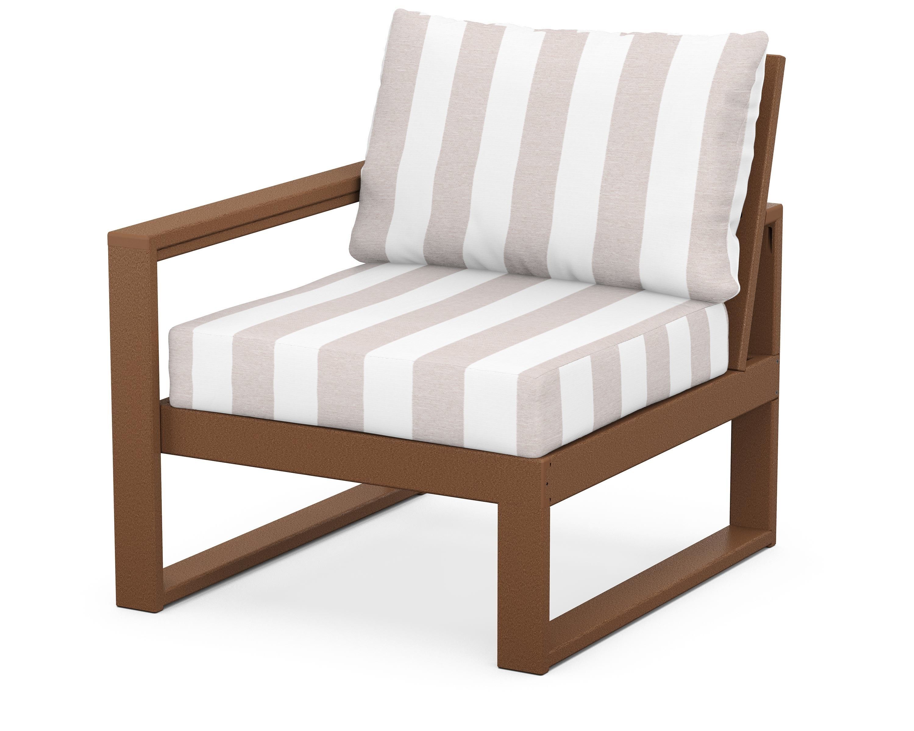 POLYWOOD® EDGE Modular Left Arm Chair in Teak / Cabana Stripe Dune Burlap