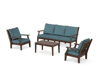 Country Living Wovendale 4-Piece Deep Seating Set with Sofa in Mahogany / Ocean Teal