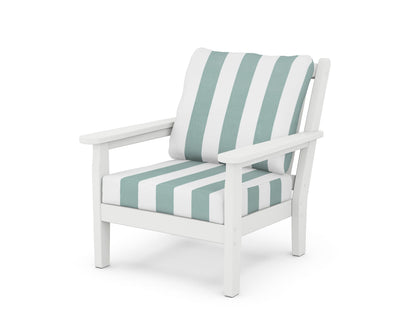 POLYWOOD® Chippendale Deep Seating Chair in White / Cabana Stripe Glacier Spa