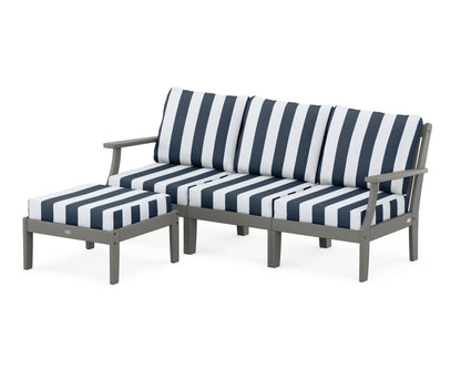 POLYWOOD® Braxton Modular 4-Piece Deep Seating Set with Ottoman in Slate Grey / Cabana Stripe Marine Indigo