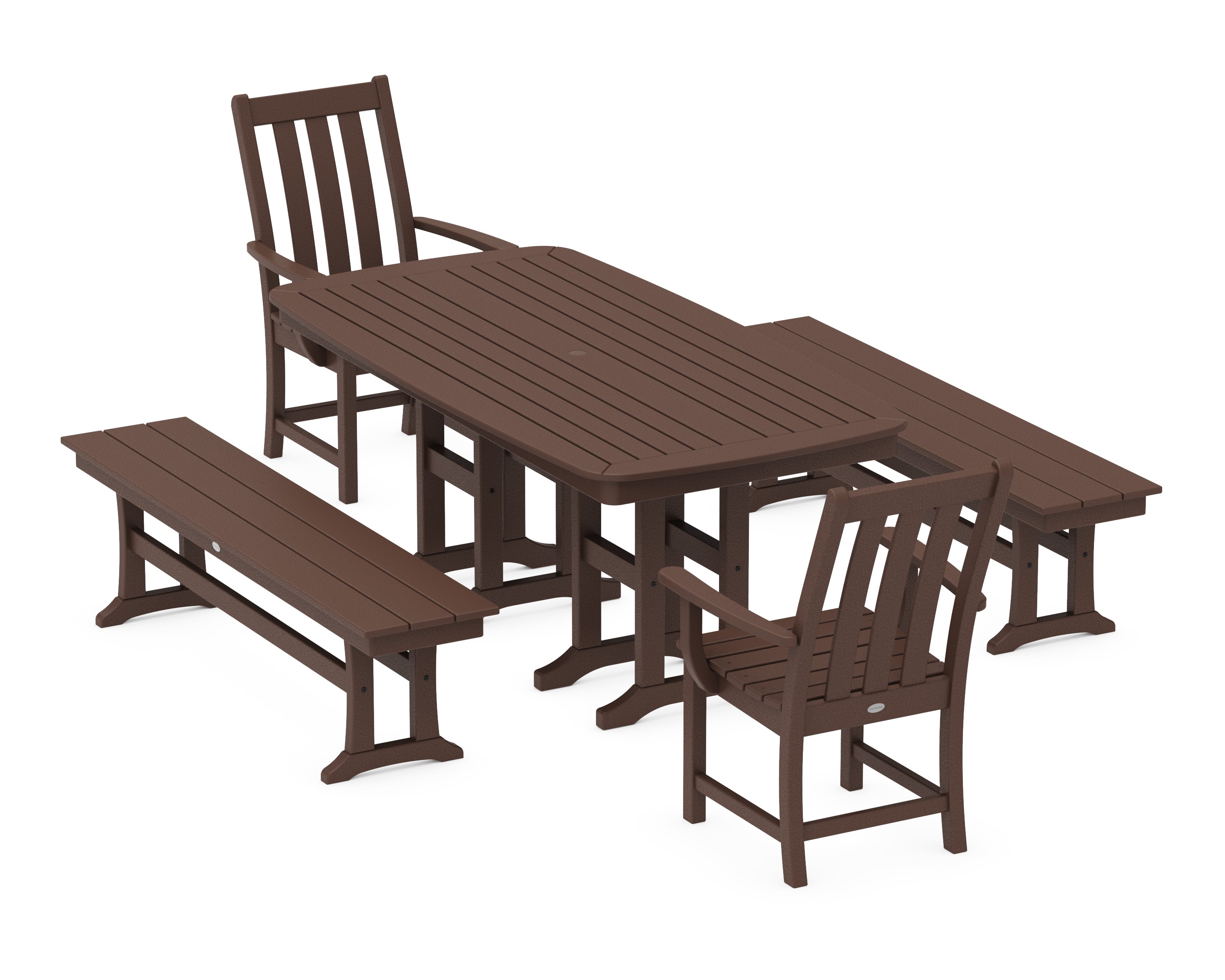 POLYWOOD® Vineyard 5-Piece Dining Set with Benches in Mahogany