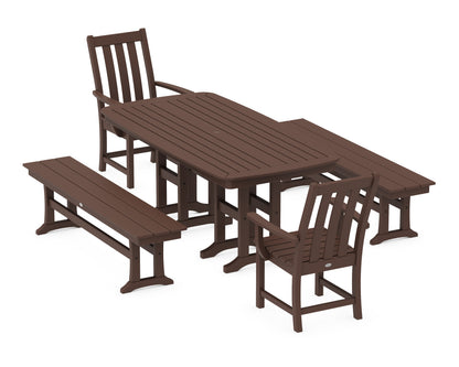 POLYWOOD® Vineyard 5-Piece Dining Set with Benches in Mahogany