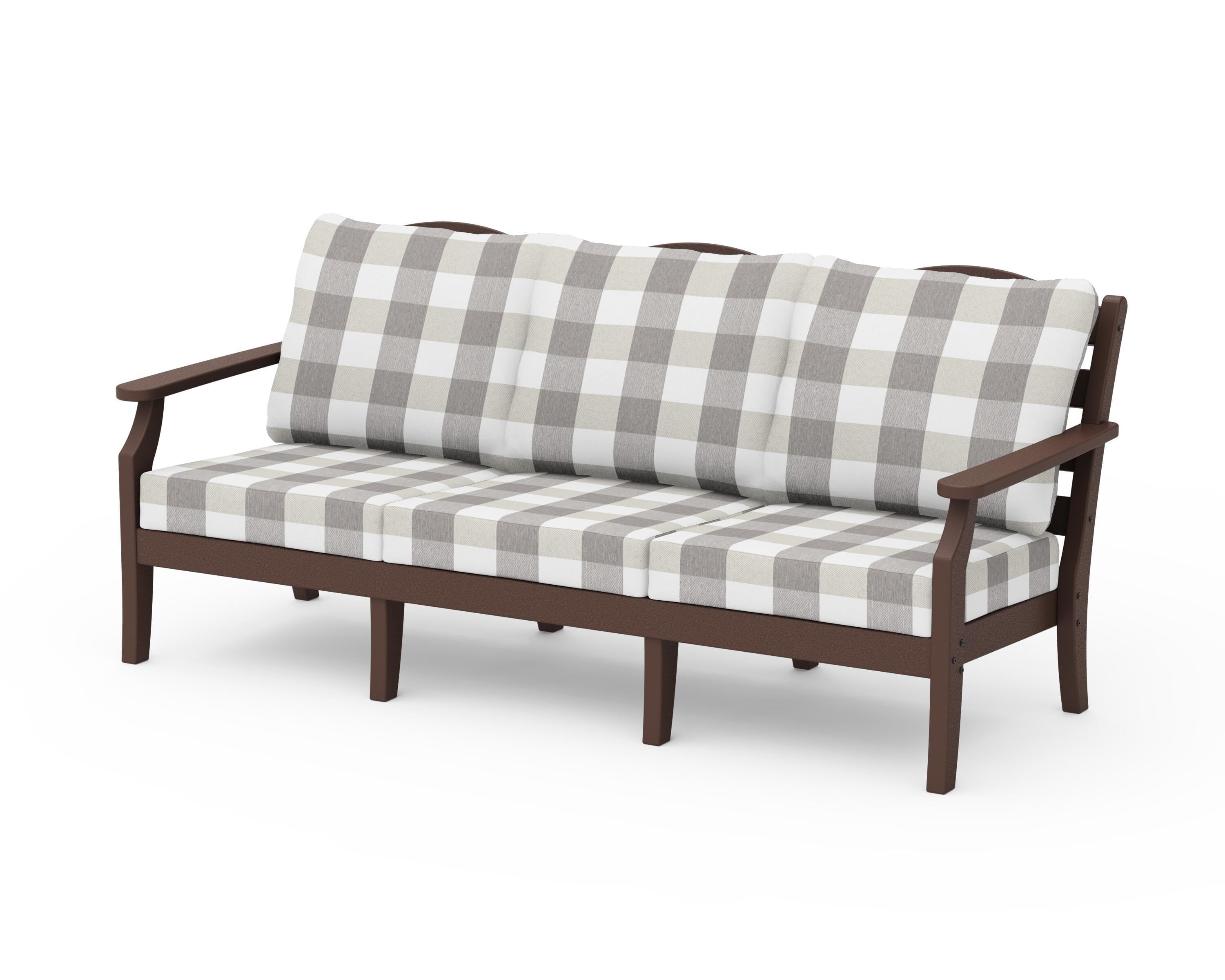 Draper James™ by  POLYWOOD® Savannah Deep Seating Sofa in Mahogany / Buffalo Plaid Grey Mist