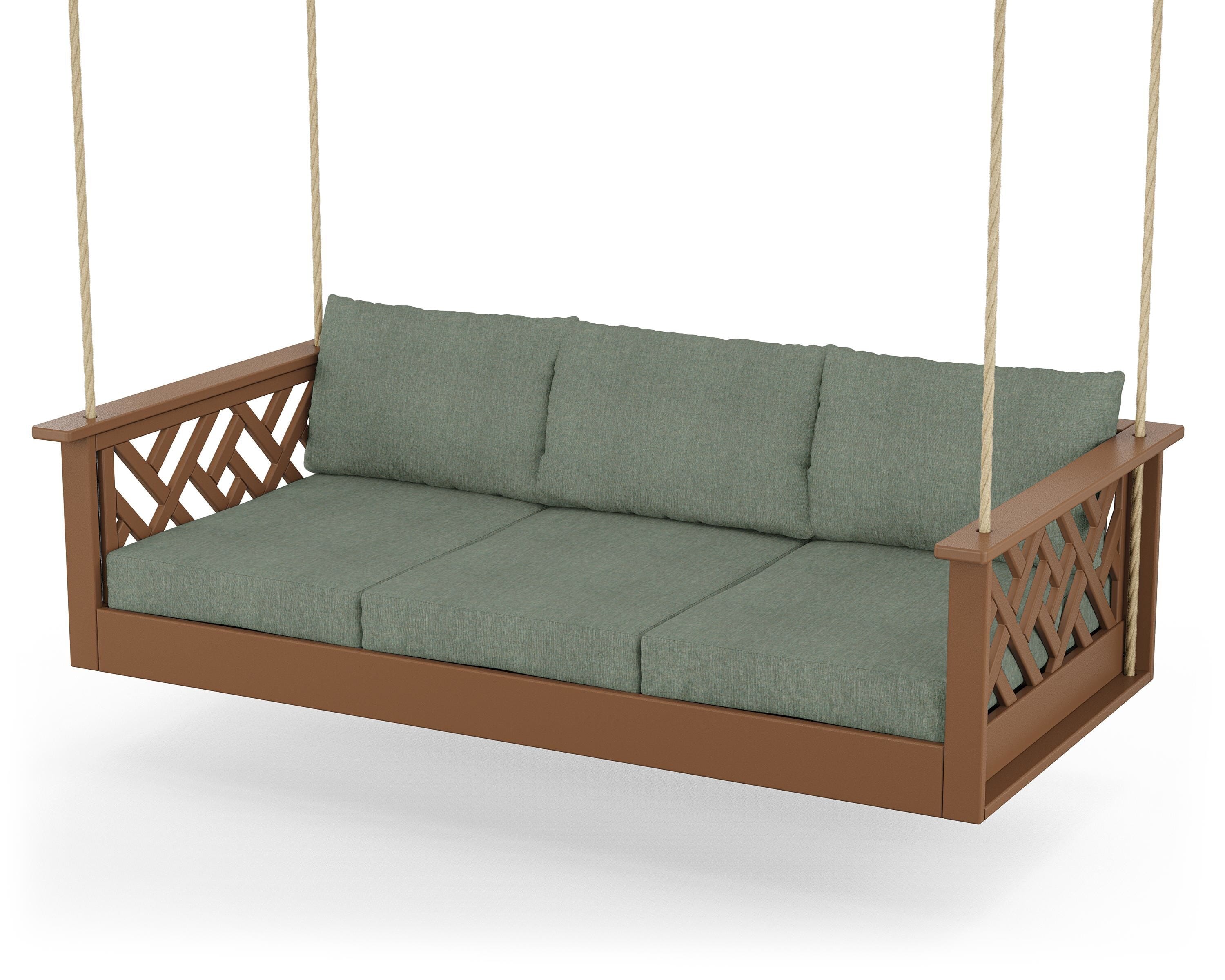 POLYWOOD® Chippendale Daybed Swing in Teak / Cast Sage