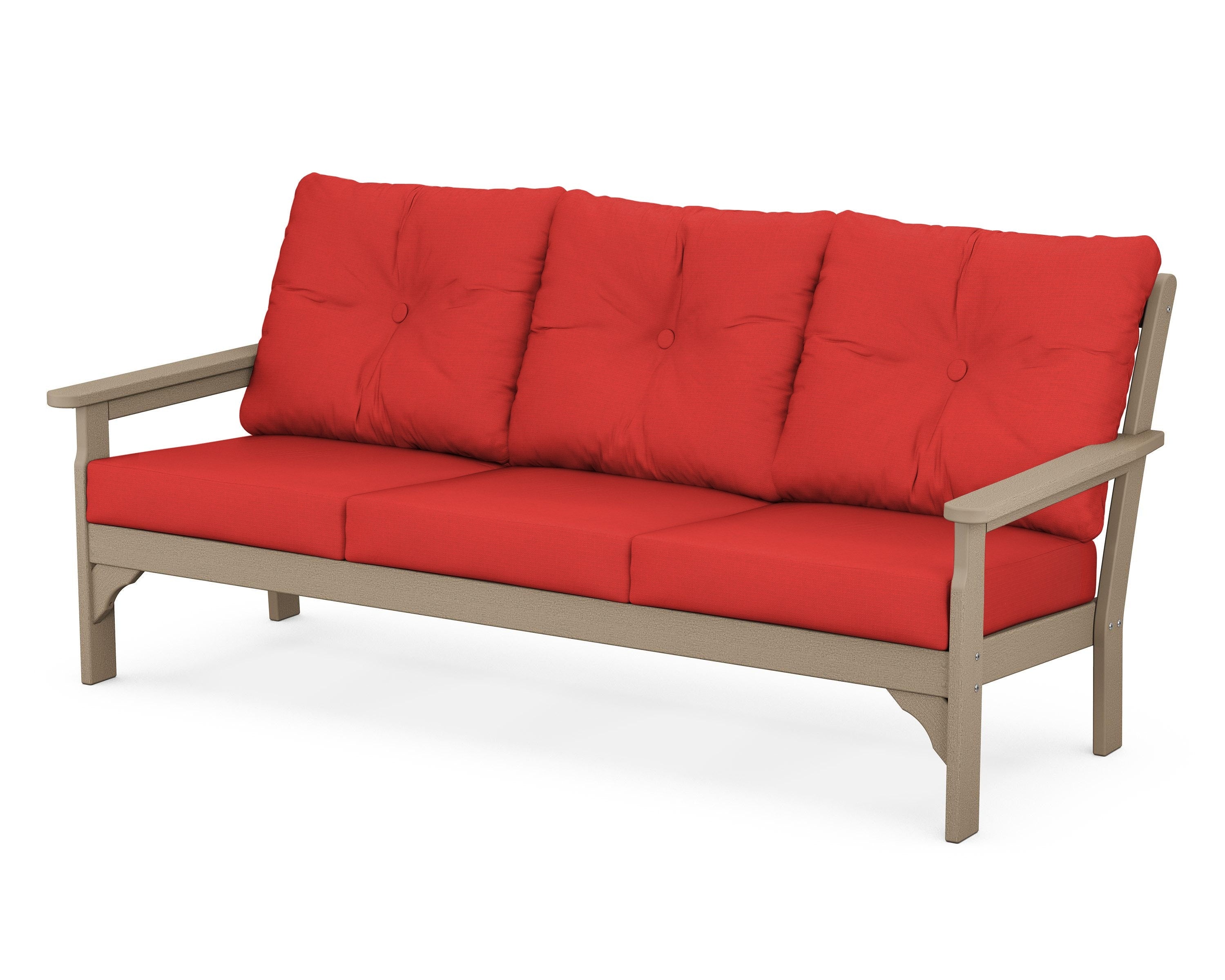 POLYWOOD® Vineyard Deep Seating Sofa in Vintage Sahara / Crimson Linen