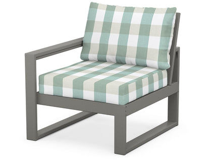 POLYWOOD® EDGE Modular Left Arm Chair in Slate Grey / Buffalo Plaid Glacier Spa