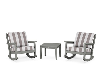 POLYWOOD® Chippendale 3-Piece Deep Seating Rocker Set in Slate Grey / Cabana Stripe Grey Mist