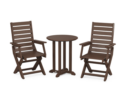 POLYWOOD® Captain Folding Chair 3-Piece Round Bistro Dining Set in Mahogany