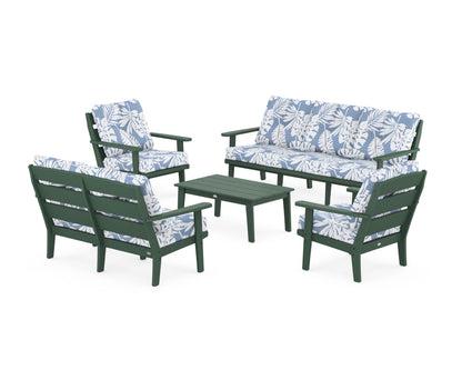 POLYWOOD® Lakeside 5-Piece Lounge Sofa Set in Green / Leaf Sky Blue
