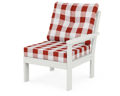 POLYWOOD® Vineyard Modular Right Arm Chair in Vintage White / Buffalo Plaid Crimson