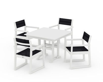 POLYWOOD® EDGE Sling Arm Chair 5-Piece Farmhouse Dining Set in White / Black Sling