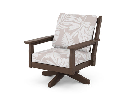 POLYWOOD® Chippendale Deep Seating Swivel Chair in Mahogany / Leaf Dune Burlap