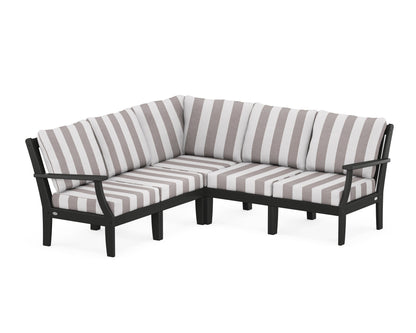 POLYWOOD® Braxton Modular 5-Piece Deep Seating Set in Black / Cabana Stripe Grey Mist