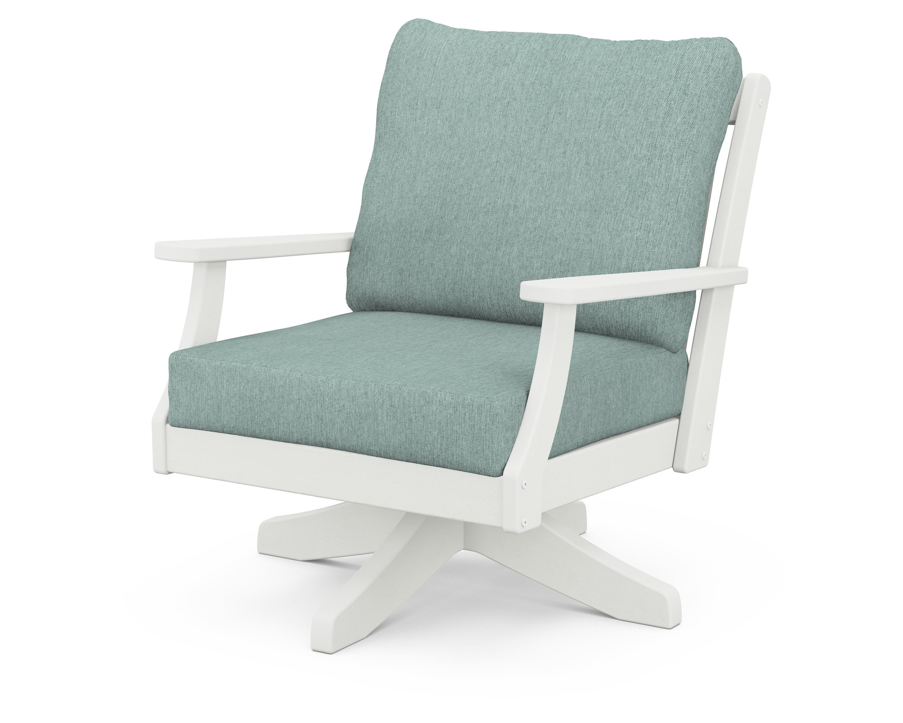 POLYWOOD® Braxton Deep Seating Swivel Chair in Vintage White / Glacier Spa